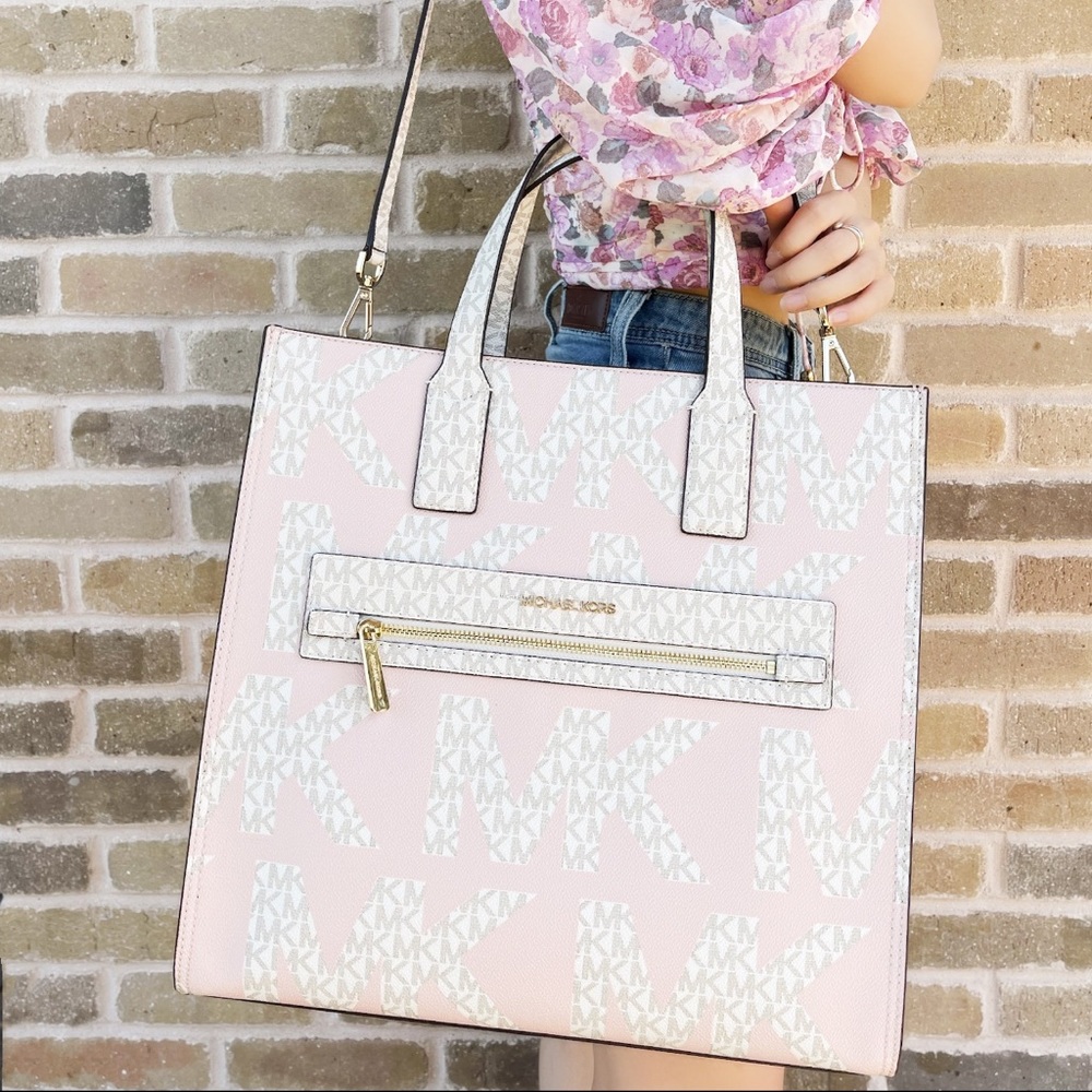 Michael Kors XL Tote Satchel Graphic Logo Vanilla MK Powder Blush Pink - Picture 3 of 3